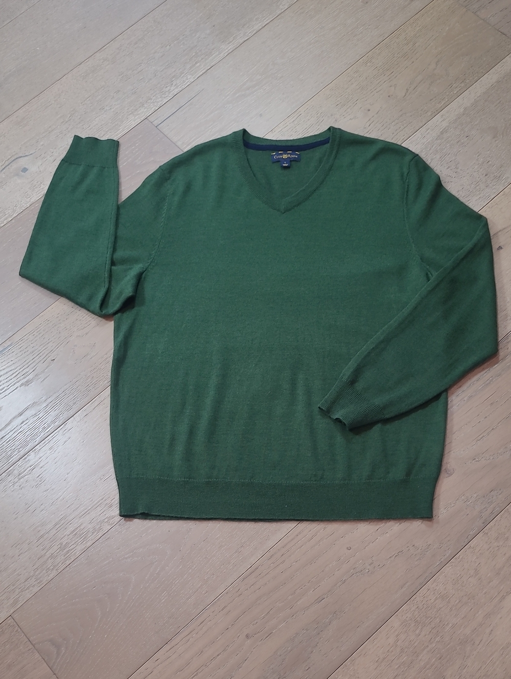 EUC Club Room Sweater Men's sz L Green Merino Wool Blend V-neck Sweater